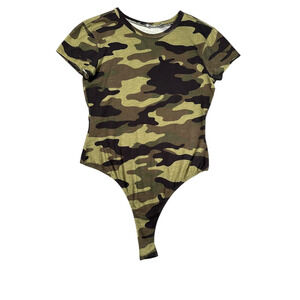 Pam & Gela Camouflage Short Sleeve Bodysuit M Green Army Edgy Y2K Sporty